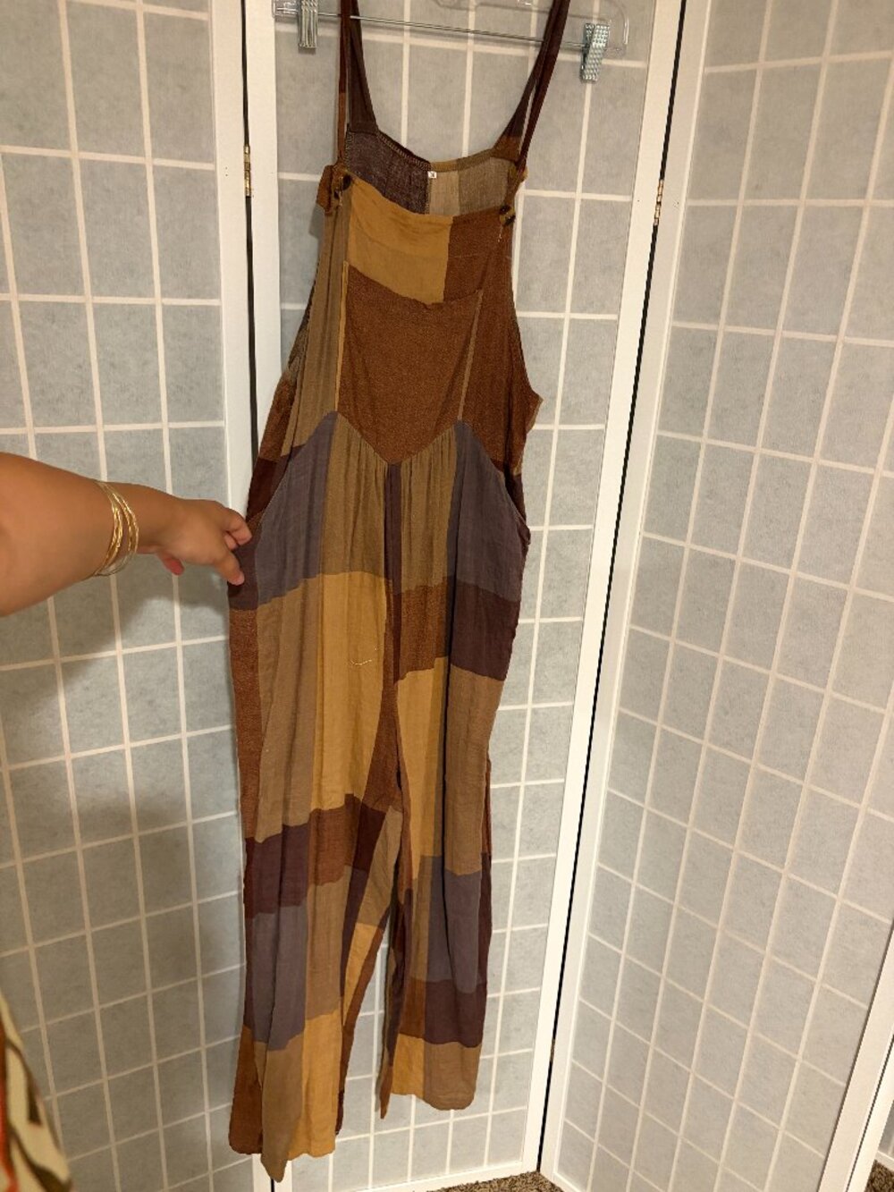 Boho Patchwork Wide Leg Overalls Jumpsuit Women's Medium